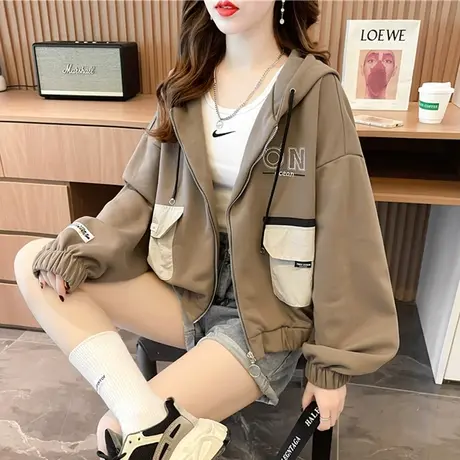 连帽卫衣女春秋季韩版宽松bf慵懒风百搭薄款小个子短款开衫外套潮商品大图