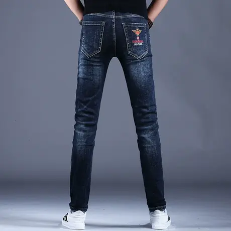 男士蓝色弹力牛仔裤男修身小脚春秋2023新款高级大牌休闲裤子潮牌商品大图