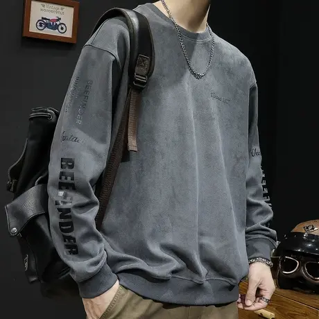 麂皮绒卫衣男秋冬款加肥加大潮牌加绒男款大码秋季新款男士上衣商品大图