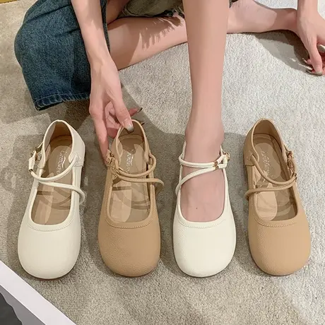 单鞋女平底鞋2023新款夏季法式软底温柔晚晚鞋奶奶鞋玛丽珍小皮鞋商品大图