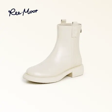 REEMOOR睿慕2023秋冬新款气质圆头白色时装靴女通勤中跟增高单靴图片