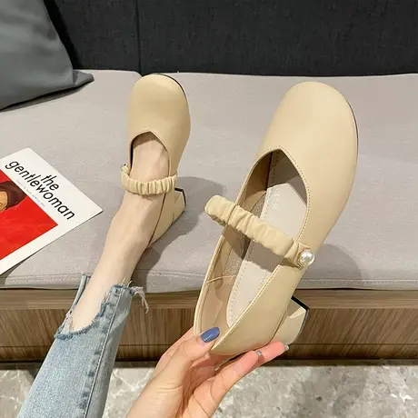 高跟鞋女粗跟2023年夏季新款时尚温柔一字带玛丽珍鞋圆头浅口单鞋图片