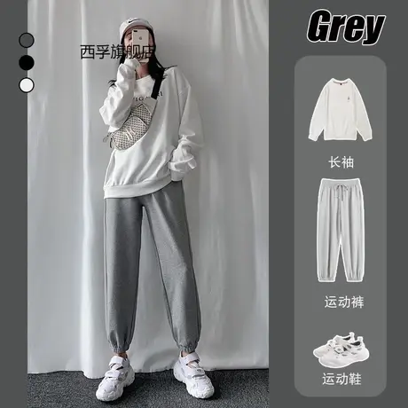 2022新款春秋冬季加绒束脚卫裤休闲阔腿裤女收口系带宽松棉运动裤图片