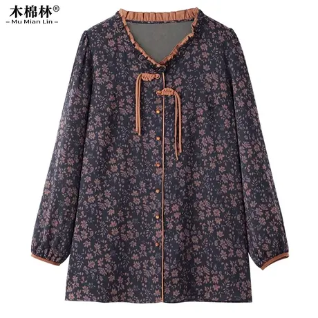 胖mm大码衬衫女国风春装加肥加大妈妈装高端遮肉显瘦时尚长袖上衣商品大图