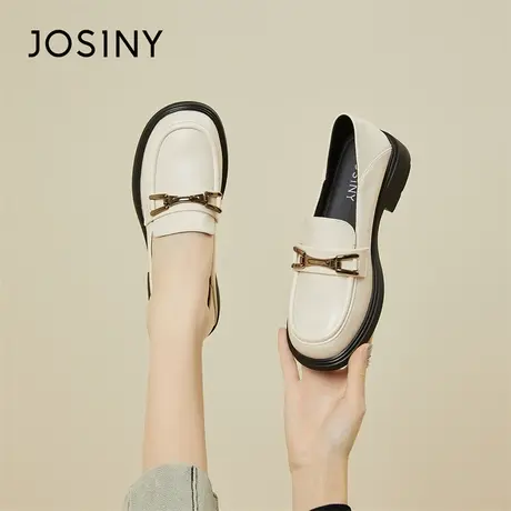 Josiny/卓诗尼平底粗跟单鞋女2024新款春季复古小皮鞋百搭乐福鞋商品大图