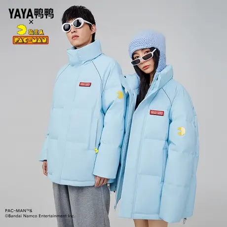 鸭鸭吃豆人联名款情侣羽绒服2023年新品中长款立领时尚保暖外套C图片