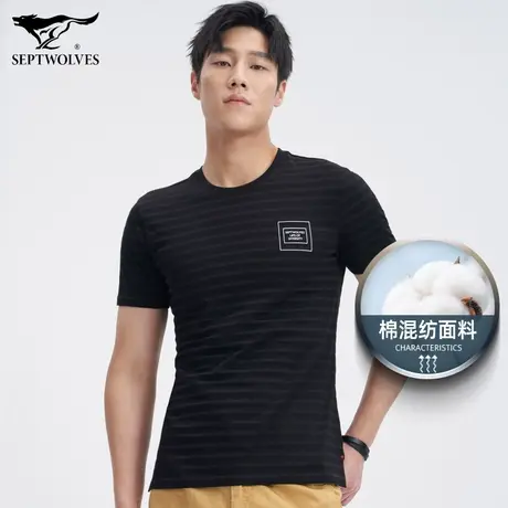 【商场同款】七匹狼短袖T恤男夏季薄款舒适凉感休闲圆领体恤衫男商品大图