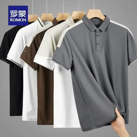 罗蒙男士冰丝短袖Polo衫夏季薄款商务休闲带翻领T恤青年男装衣服商品大图
