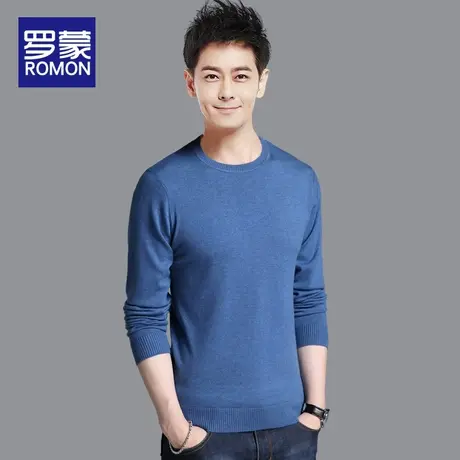 Romon/罗蒙春季圆领羊毛衫针织男士2021新款长袖上衣韩版保暖毛衣图片