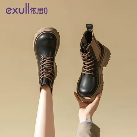exull/依思Q2023年冬季女子新款街头风短筒马丁靴时尚粗跟女短靴图片