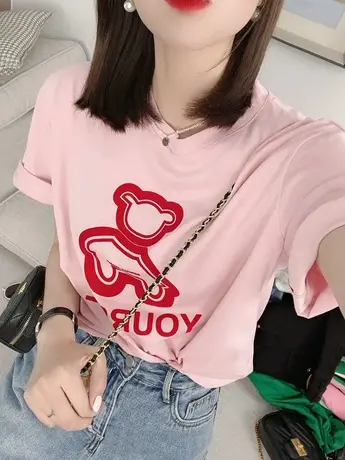 2023年夏印花短袖T恤女韩版新款宽松显瘦减龄套头休闲百搭上衣潮图片