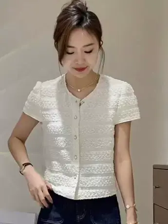 2023夏季新款法式复古韩系chic泡泡短袖衬衫女宽松短款小个子上衣商品大图