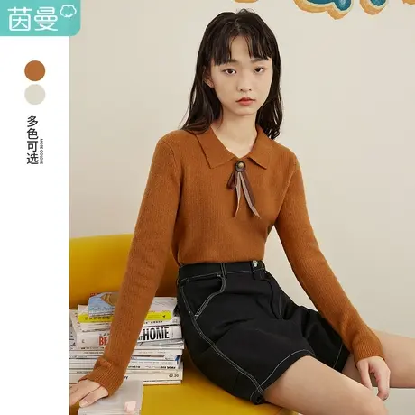 茵曼特价清仓2023年春季女减龄活力POLO领简约显瘦复古套头毛衣图片