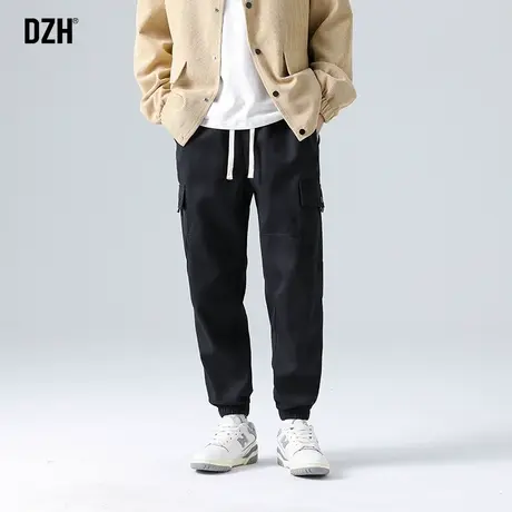 男士工装裤男秋季宽松休闲束脚裤潮牌男裤黑色裤子男款2023年新款商品大图