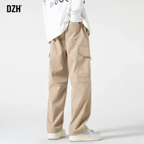 男士卡其色裤子男款美式高街2023新款休闲工装裤男直筒宽松阔腿裤商品大图
