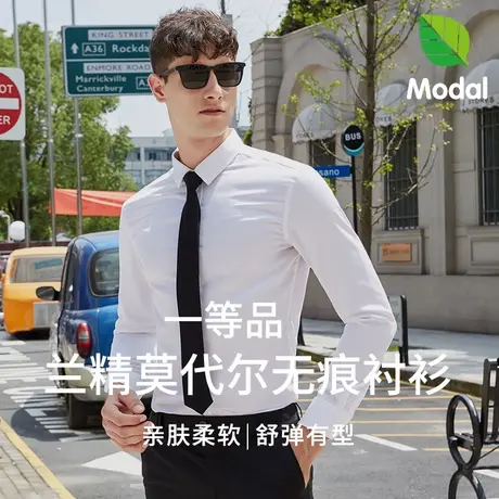 非凡领袖修身高端职业装男衬衫商务正装长袖无痕兰精莫代尔工作服商品大图