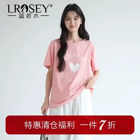 蓝若水大码女装小众ins字母爱心印花T恤2025夏装新款胖MM宽松上衣图片