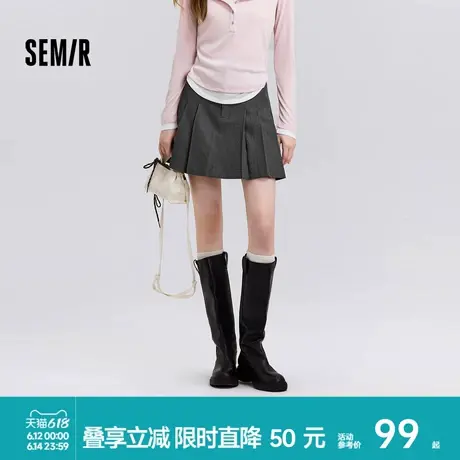 森马半身裙女腰带西装百褶裙显瘦时尚2025新款春季女团风遮胯短裙图片