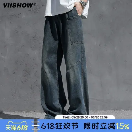 VIISHOW美式高街男士牛仔裤夏季薄款2025新款直筒工装弯刀长裤子图片