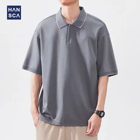 hansca220g纯棉液氨双面半拉链翻领POLO衫男夏季轻薄宽松短袖上衣商品大图