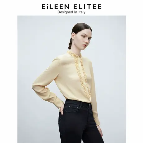 朗姿欧洲EiLEEN ELITEE木耳边衬衫复古风2025年春季新款长袖上衣图片