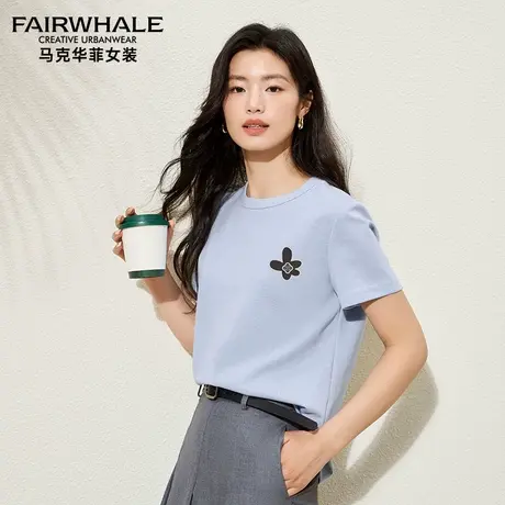 马克华菲女装旗舰店夏季新款印花短袖T恤女圆领百搭抗菌打底衫图片