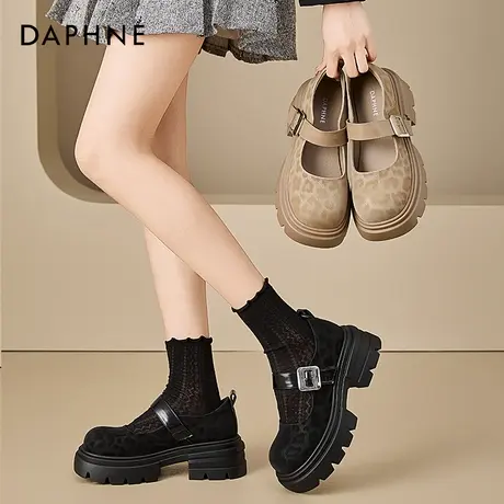 Daphne/达芙妮复古乐福鞋女新中式单鞋厚底玛丽珍鞋浅口真皮百搭图片