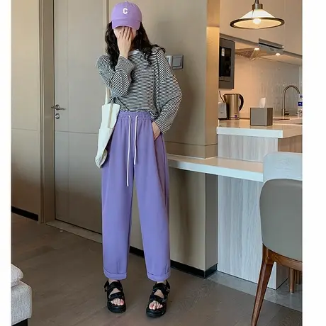 唐狮薄款垂感哈伦裤新款女休闲卫裤直筒宽松高腰显瘦百搭裤图片