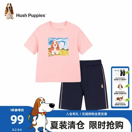暇步士童装女童套装夏季新款大童卡通短袖圆领衫儿童休闲宽松短裤商品大图