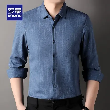 罗蒙男士时尚休闲长袖衬衫2025秋季新款简约百搭条纹衬衣修身上衣商品大图