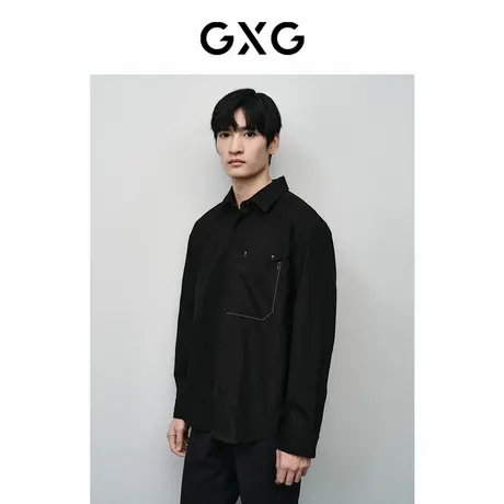 【X】GXG男装黑色肌理感长袖衬衫2024年春季品GFX10301041商品大图