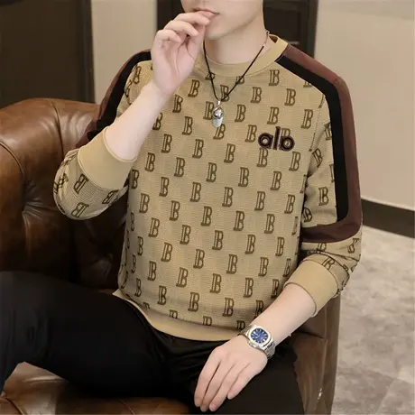 长袖T恤男士2025秋季新款潮流时尚百搭欧货拼接圆领卫衣秋装上衣商品大图