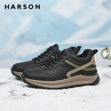 哈森冬季男鞋新款商务真皮休闲鞋加厚保暖运动男士皮鞋加绒棉鞋男商品大图