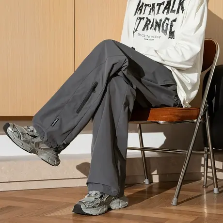 唐狮秋新款休闲裤男阔腿长裤黑色速干运动裤子韩版潮流工装TD商品大图