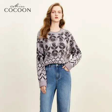 missCOCOON老钱风炫彩玻璃纱2023冬新款女装宽松舒适毛针织衫图片