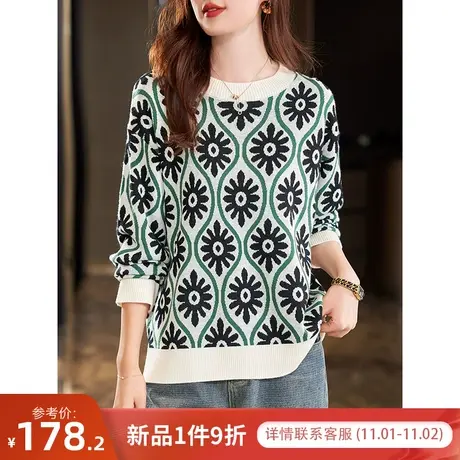 宝诗黎【新品价198元】圆领提花宽松慵懒毛衣US5020商品大图