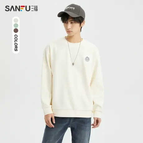 三福2023冬男士山脉图案无性别卫衣 时尚宽松圆领上衣男477091商品大图