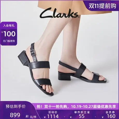 Clarks其乐女鞋凉鞋女2023年新款一字带方跟黑色罗马凉鞋商品大图
