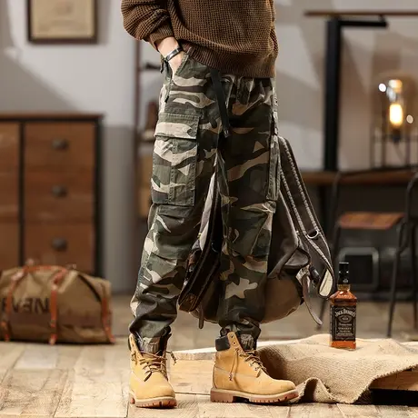 男款裤子宽松时尚迷彩工装裤男舒适潮流百搭大码潮流迷彩裤子男商品大图