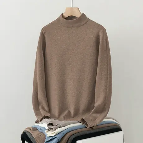 男士毛衣2023新款半高领打底衫秋冬保暖一体绒加厚针织衫中领线衣商品大图