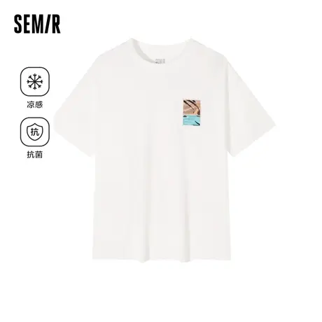 [凉感|商场同款]森马短袖T恤女绣花海洋2023夏季新款宽松抗菌上衣商品大图