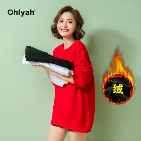Ohlyah品牌纯棉圆领卫衣女秋冬加绒加厚学院风学生无性别外套定制商品大图