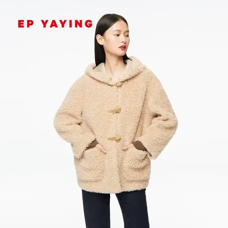 EP YAYING雅莹女装 绵羊毛中长款通勤连帽大衣 商场同款8220A商品大图