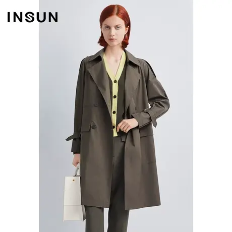 恩裳商场同款秋棉质细条纹提花肌理感潮流插肩袖通勤风衣商品大图