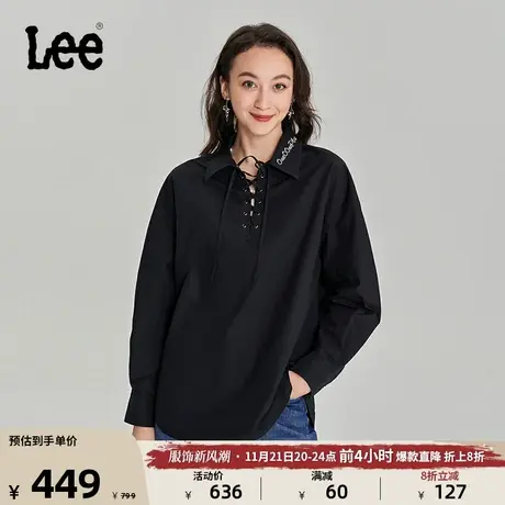 Lee商场同款23秋冬新品舒适版黑色系带女长袖衬衫潮LWT0066254DE图片