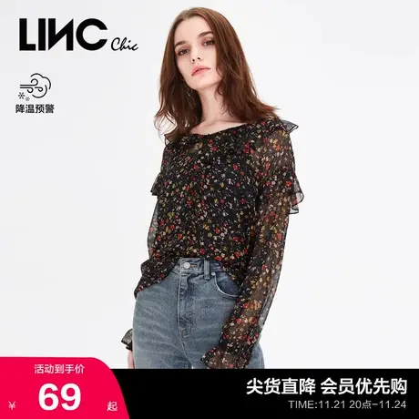 【衬衫合集】LINC金羽杰衬衫复古装饰碎花雪纺衫女上衣S222SH391商品大图