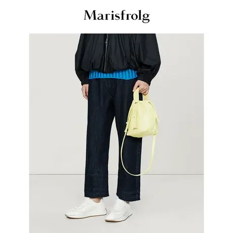 【无压力系列】玛丝菲尔春季新款水洗蓝高腰直筒休闲裤商品大图