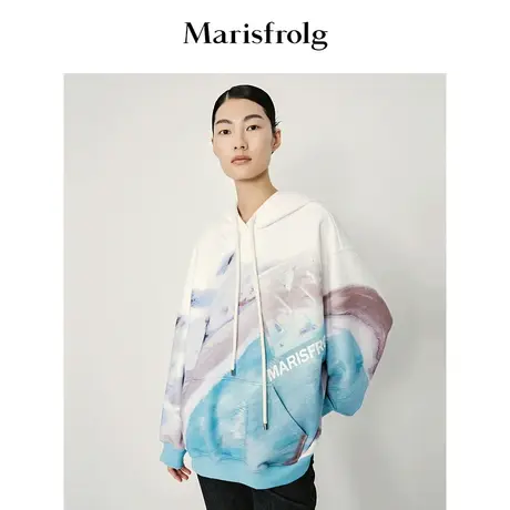 【曹雨西联名款】玛丝菲尔冬季新款撞色印花连帽卫衣图片