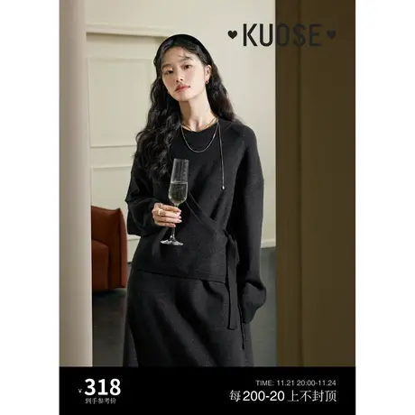 阔色不规则拼接假两件连衣裙女2023秋冬季新款针织直筒毛衣裙子图片