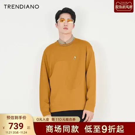 TRENDIANO官方2023新款春秋季男装宽松圆领情侣白色美式卫衣潮牌图片